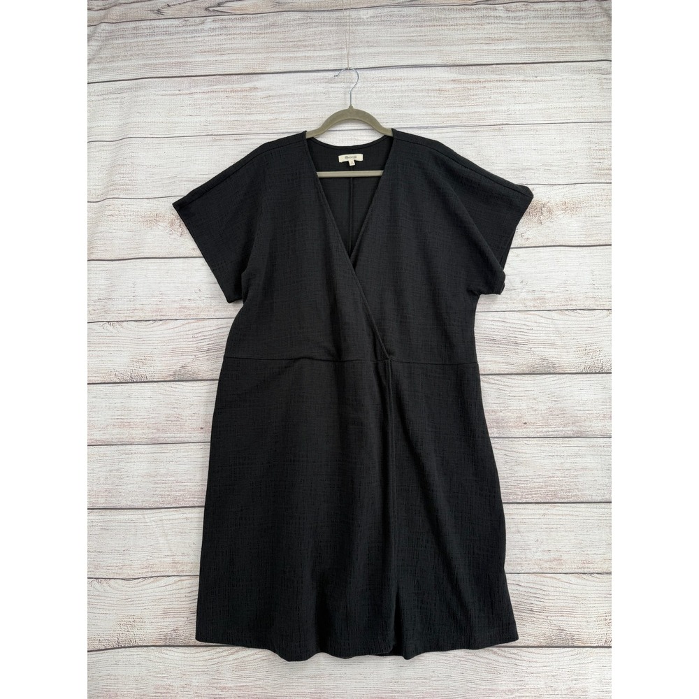 Madewell Wrap Dress Women 2X Black Textured V-Neck Short Sleeve CKP469221113